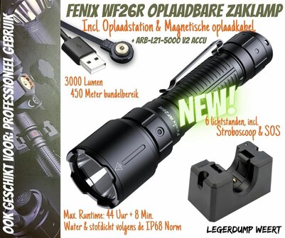 hengel Maak een sneeuwpop is genoeg Fenix WF26R tactische zaklamp, 3000 lumen | incl. accu & oplaadstation -  Antris.nu