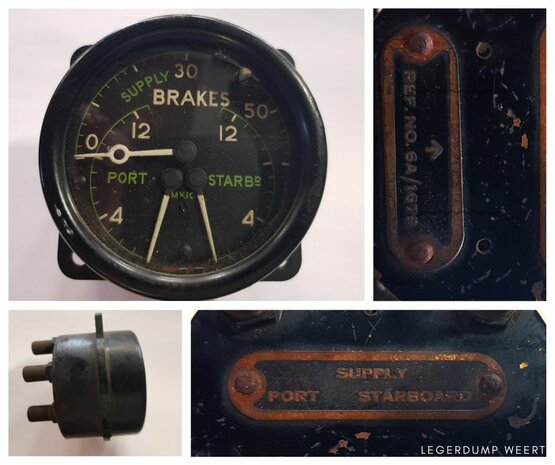 RAF SPITFIRE ETC. TRIPLE BRAKE PRESSURE GAUGE MK IC, REF. 6A/1679  1944 DATED