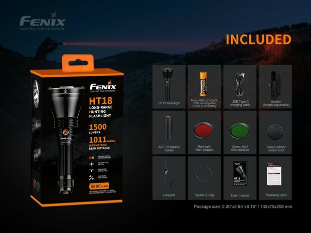 Fenix HT18 jachtzaklamp, 1500 lumen