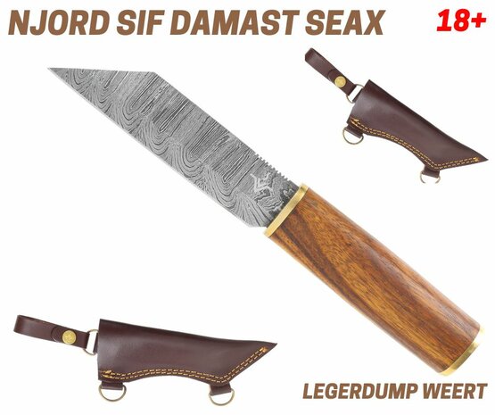 Njord Sif Damast Seax- hand gesmeed gelaagd damast staal