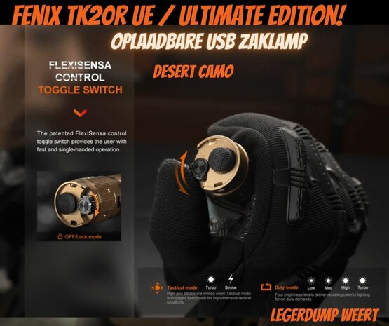 Fenix TK20R UE Desert camo oplaadbare zaklamp, 2800 lumen