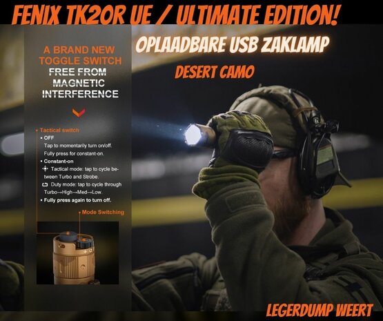 Fenix TK20R UE Desert camo oplaadbare zaklamp, 2800 lumen