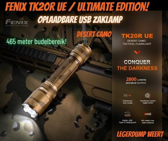 Fenix TK20R UE Desert camo oplaadbare zaklamp, 2800 lumen