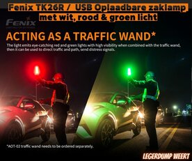 FENIX TK26R OPLAADBARE ZAKLAMP MET WIT, ROOD EN GROEN LICHT