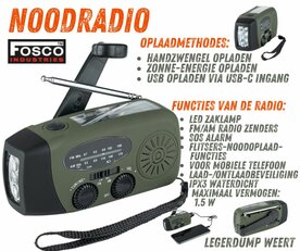 Fosco Noodradio met USB, Zwengel en Zonne-energie