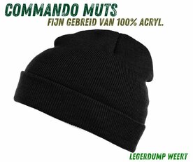 Commando muts zwart  - fijn gebreid 