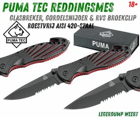 Puma TEC Reddingsmes met deels gekarteld lemmet, zwart/rood